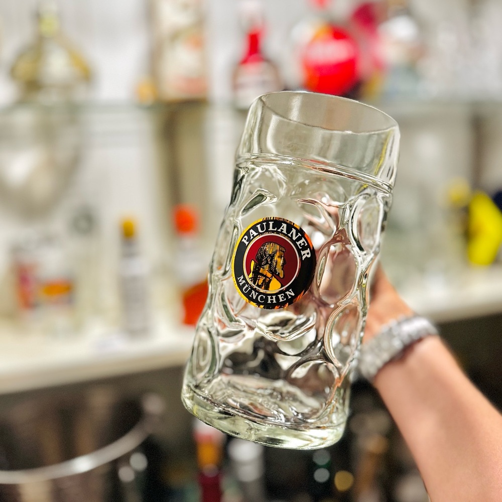 Authentic Paulaner Munchen beer stein 1 liter German 33.8 ounces
